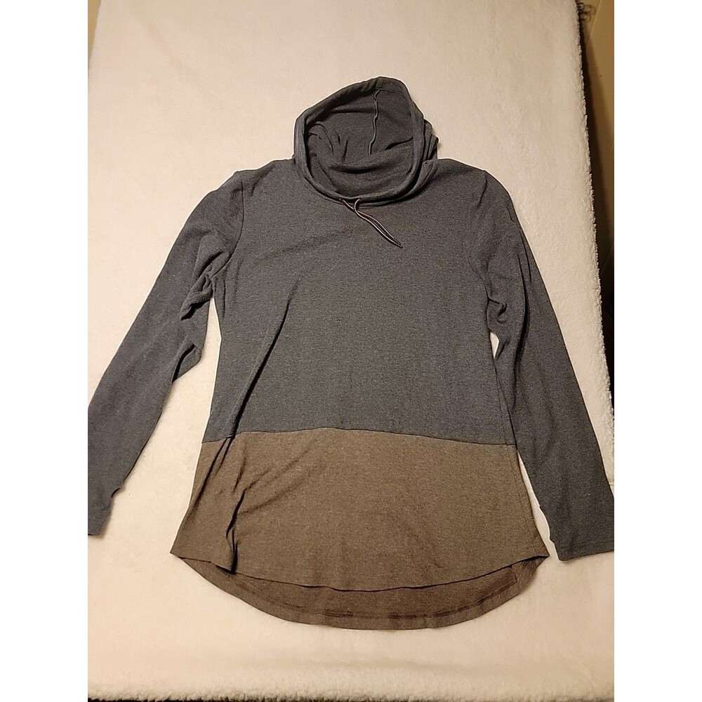 MARLEYLILLY  Large Two-tone  Pull Over Cowl Neck Hoodie Gray And Brown